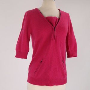 ❄️ BCBG MAXAZRIA Pink Fushsia Warm Cashmere Zippered Pockets Sweater Top Shirt S